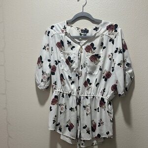 Floral White Blouse with Zipper